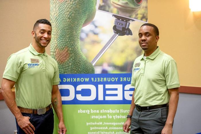 Two male students advertising Geico